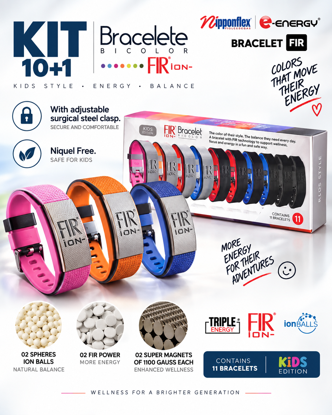 FIR ION Triple Energy 11 Units Bracelet Kit (All Black)